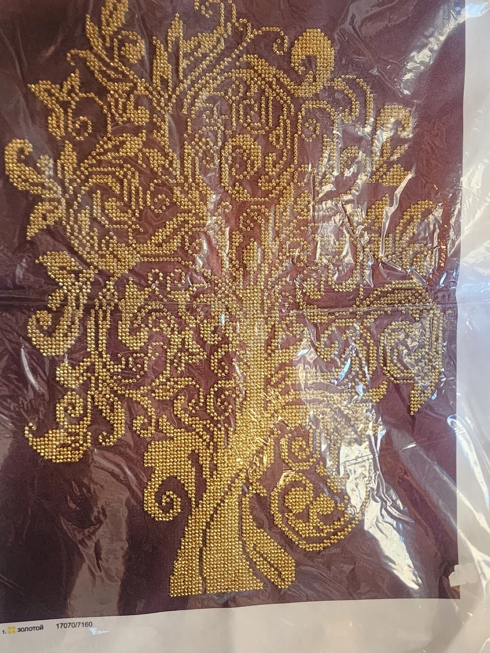 Gold Beaded Tree Wall Art on Deep Burgundy Canvas